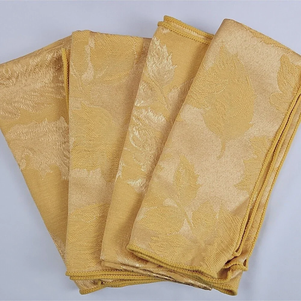 Set of 8 Fall Cloth Napkins 4 Red 4 Gold Jacquard Floral Thanksgiving 1 17x17